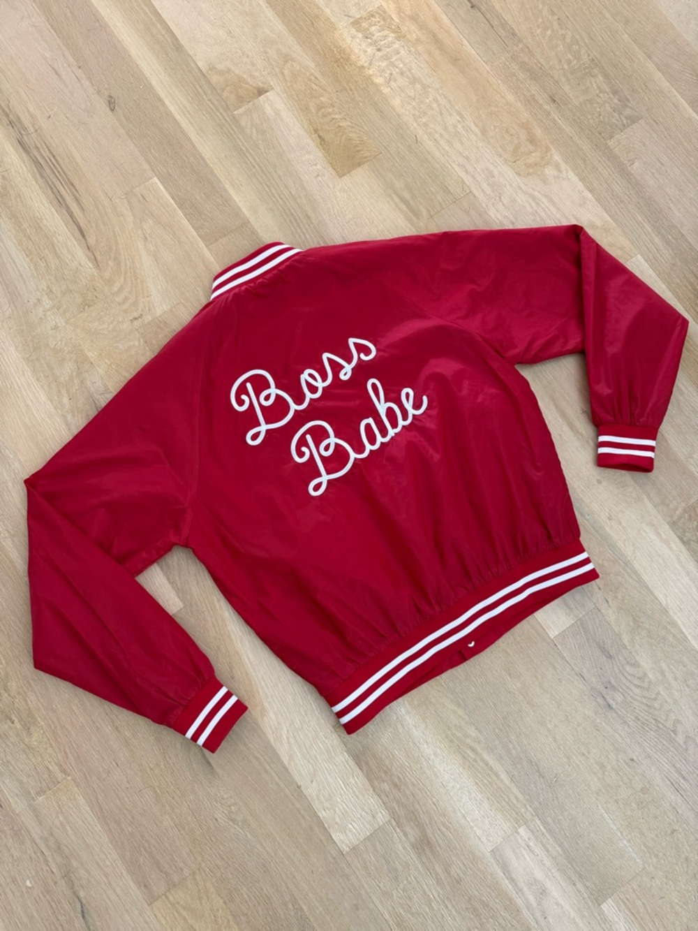 Super Cute! Red 'Boss Babe' Embroidered Bomber Jacket! Like New Condition!